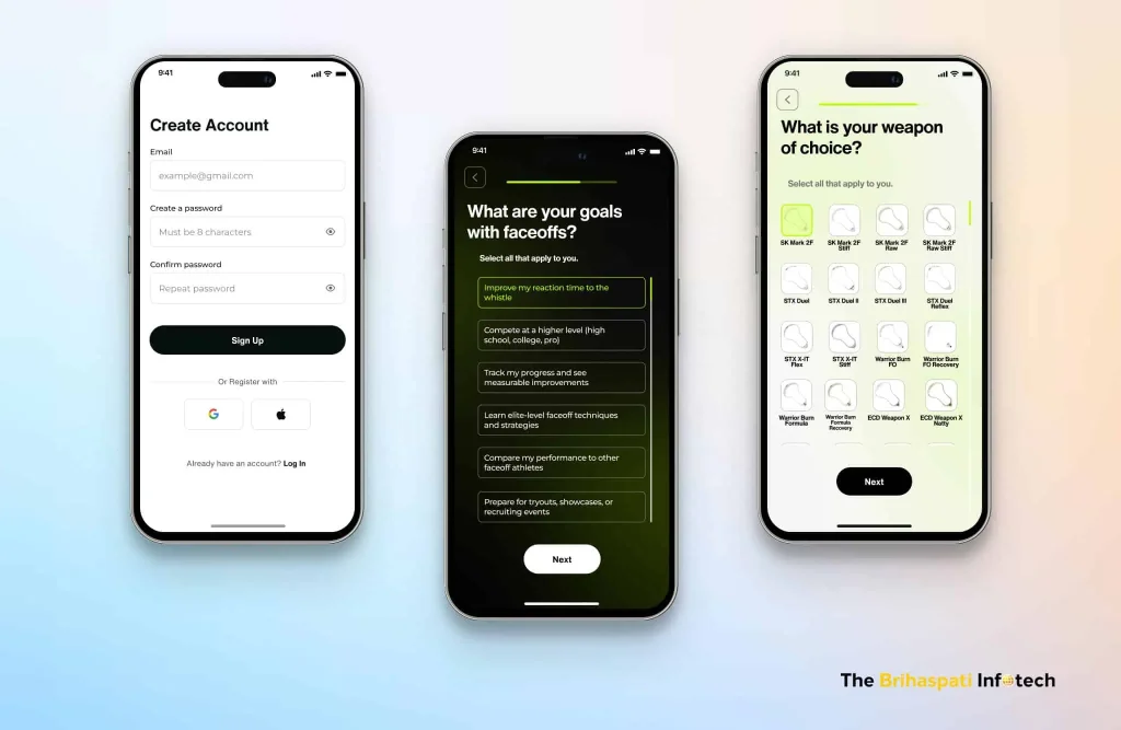 User interface of a Sports Training App