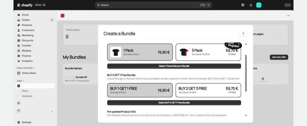 Shopify Bundle app backend interface