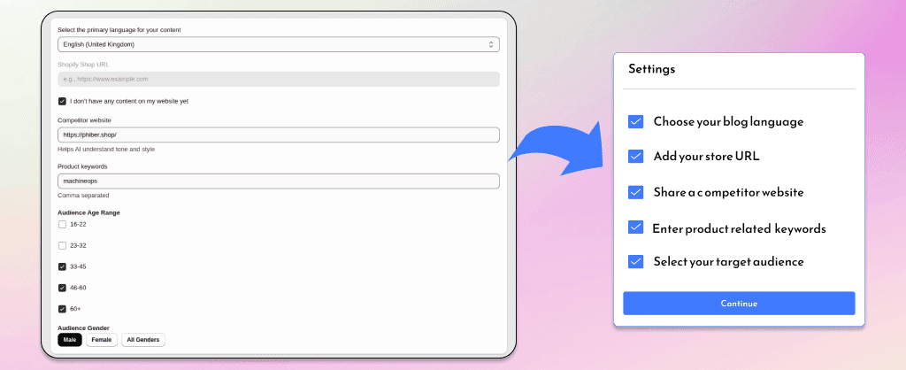 Set up content preferences in AI blog generator