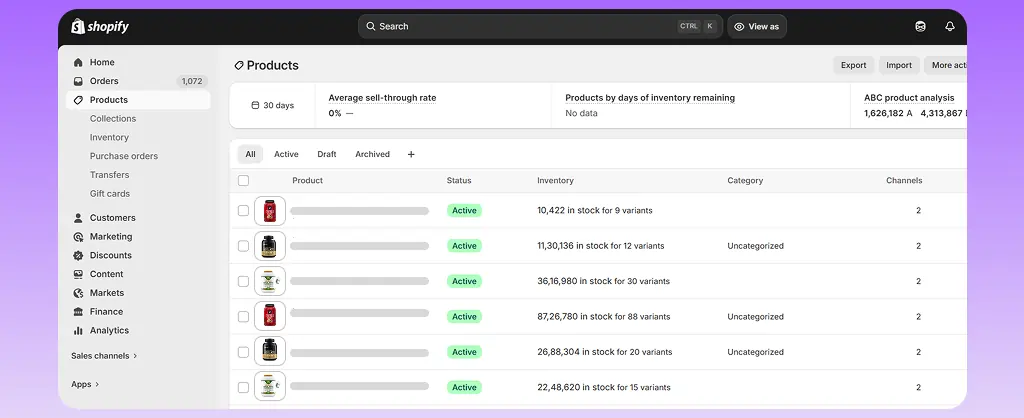 Product list on Shopify Post Migration