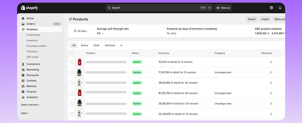 Product list on Shopify Post Migration