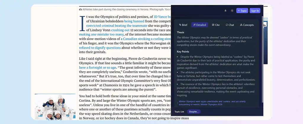 Hybrid Summaries by AI Blog Summarizer
