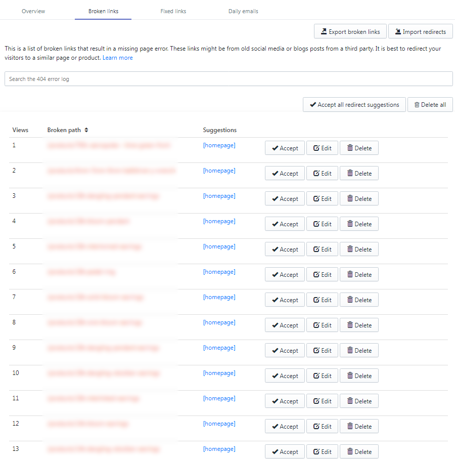 Shopify broken links
